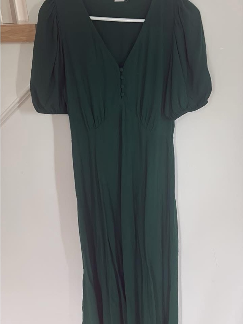 GAP Dark Green Midi Dress with Puff Sleeves